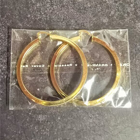 Boutique New Large polished gold tone hoops 1-3/4" diameter - Picture 2 of 7